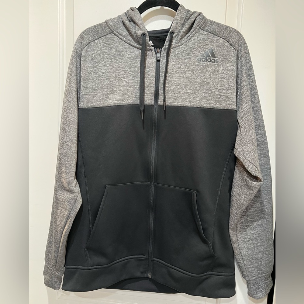 Adidas Team Issue Fleece Full Zip Hoodie | Grey & Black | Men’s Size Medium